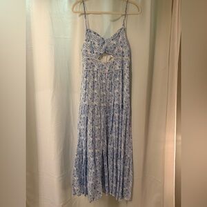 Altar'd State Blue and White Floral Maxi Dress with Cutout